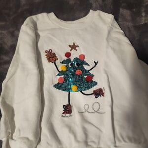 Festive White Kids Sweatshirt with Christmas Tree Design